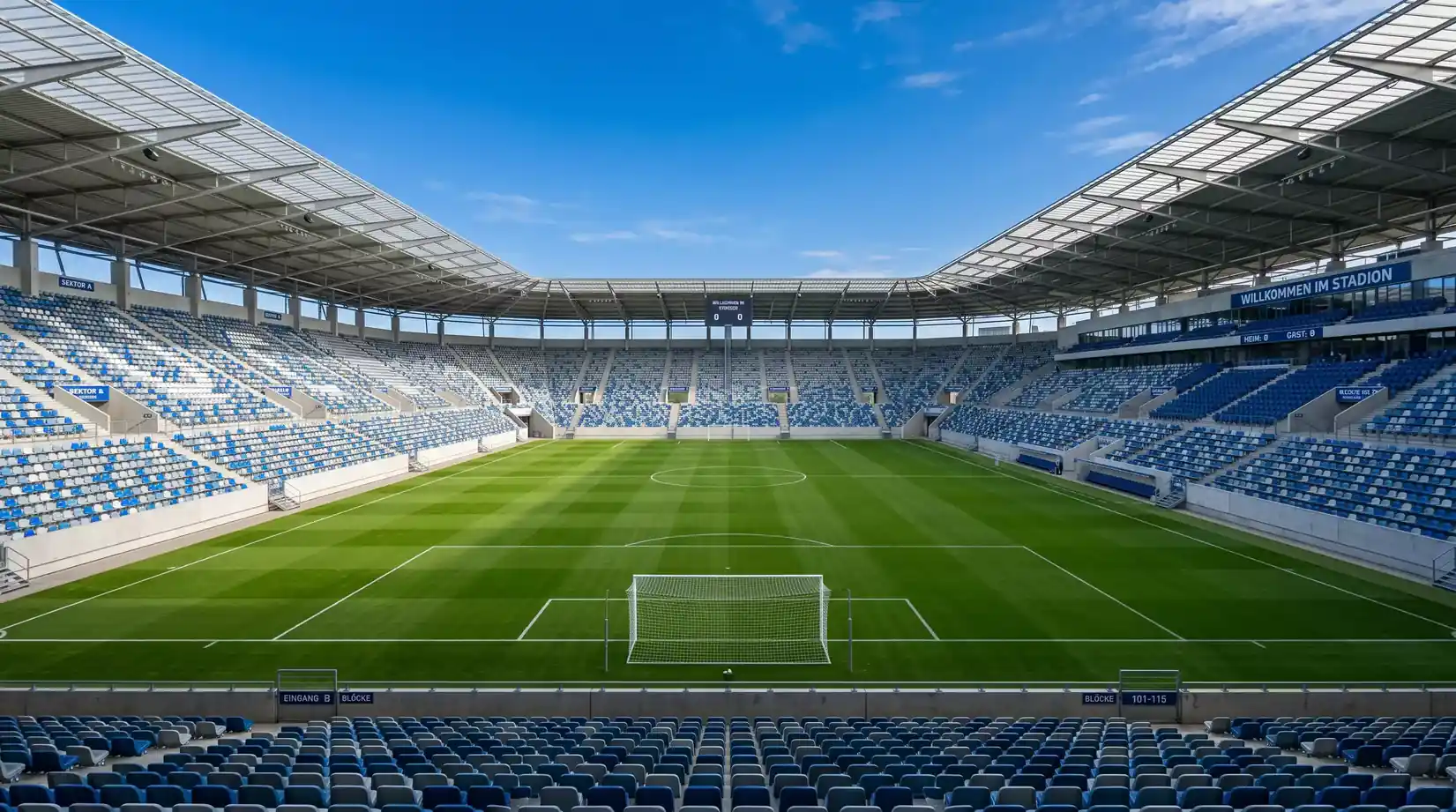 Bundesliga Wetten - Fußballstadion mit grünem Rasen und gefüllten Rängen